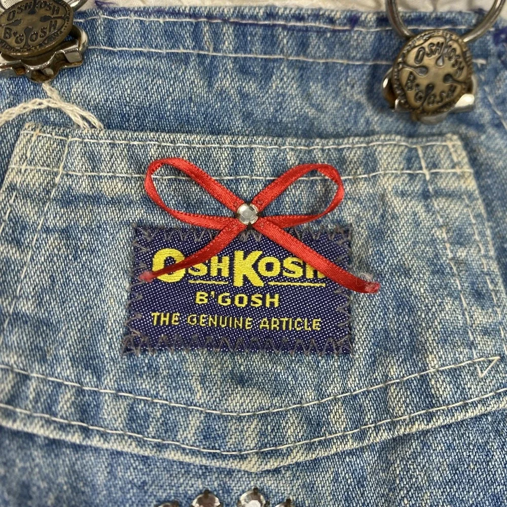 Vintage OshKosh Bgosh Overalls Girls 18 Months Denim Vestbak Hearts Lace 90s
